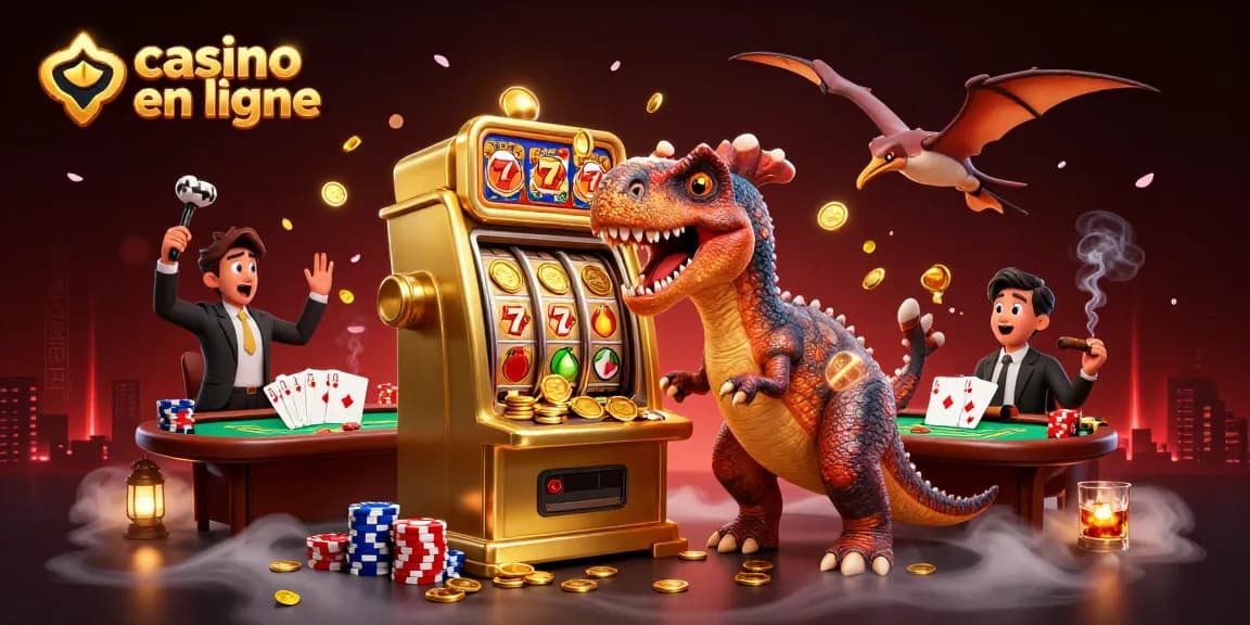 Casino en ligne : illustration 3D d'un pachycephalosaurus gagnant des pièces d'or.