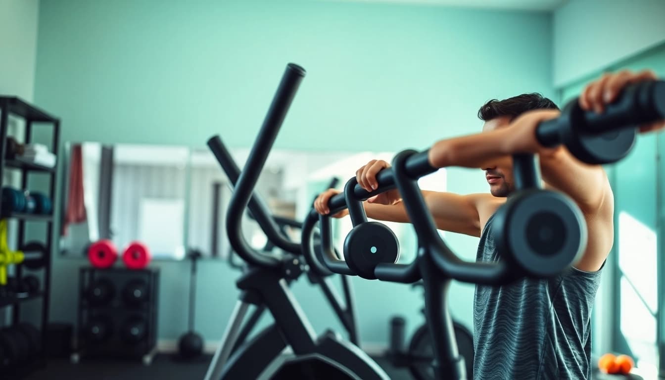 Appareil de musculation utilisé par un athlète en pleine séance d'entraînement.