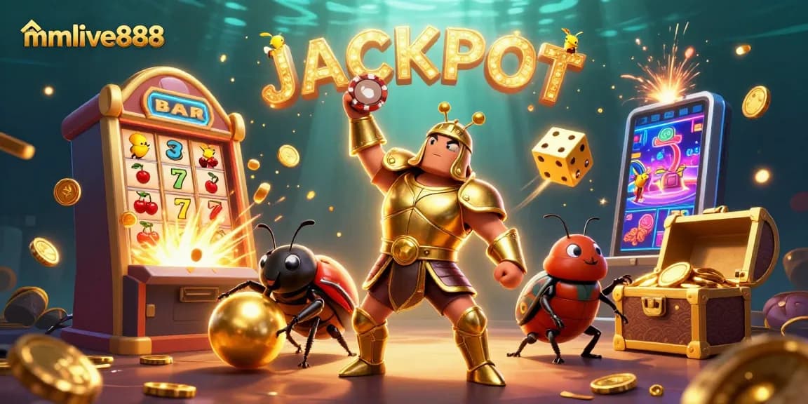 Experience the excitement of mmlive888 with a vibrant jackpot scene featuring animated characters.