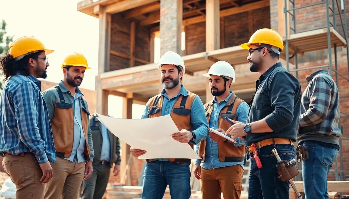 Construction workers illustrating diverse careers in construction on a job site.