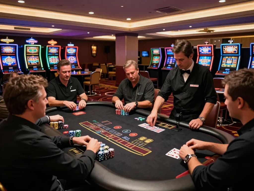 Players engaged in an intense blackjack game at MM88 casino, showcasing strategic card play and vibrant atmosphere.