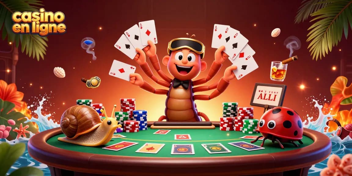 Jouez au casino en ligne avec des personnages colorés et des éléments de poker dynamiques.