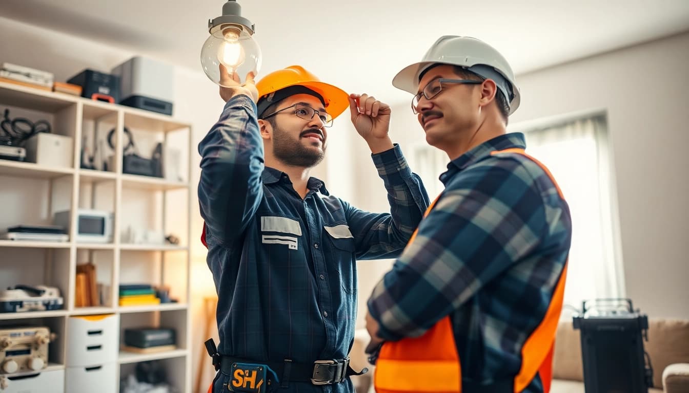 Expert electrician companies near me solving problems in a cozy living room