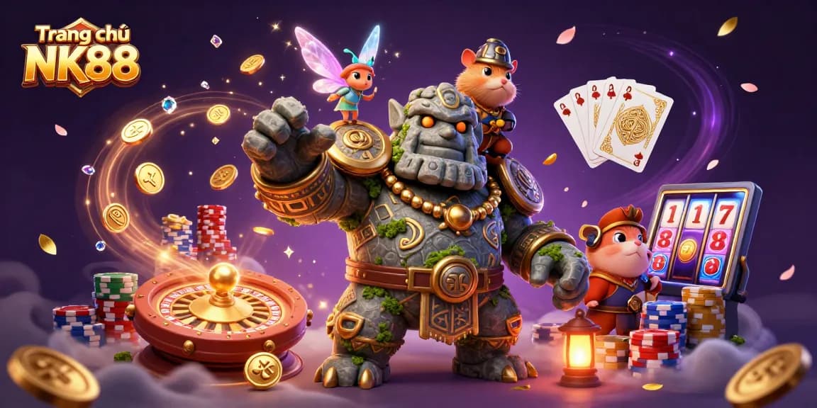 Experience thrilling gameplay at Trang chủ NK88 with ancient guardians, treasures, and a vibrant magical scene.