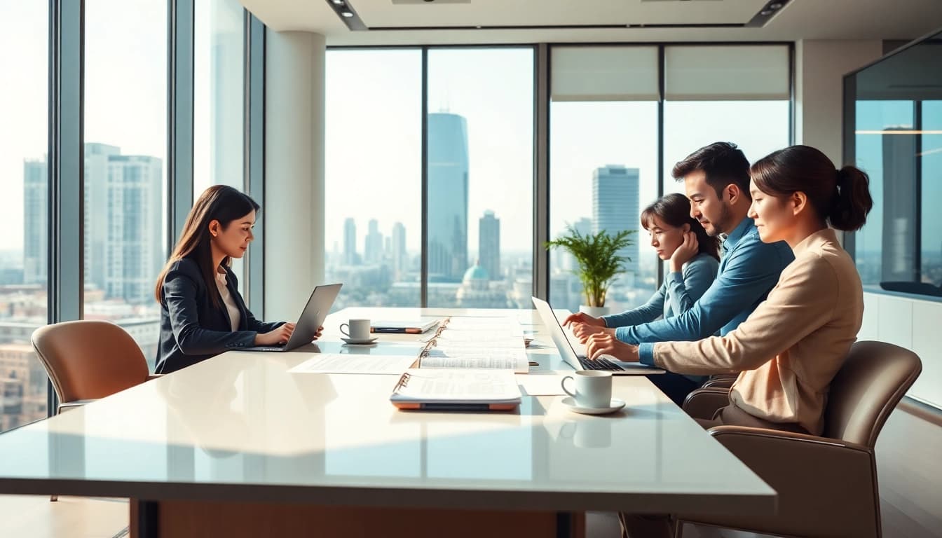 Traduire des documents professionnels avec translatecompany.fr dans un bureau lumineux.