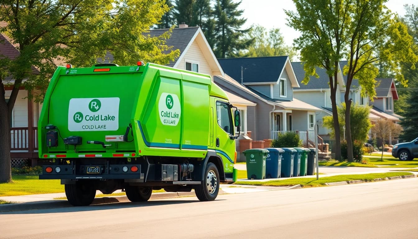 View of the Cold Lake garbage schedule showing organized waste management in a vibrant community setting.