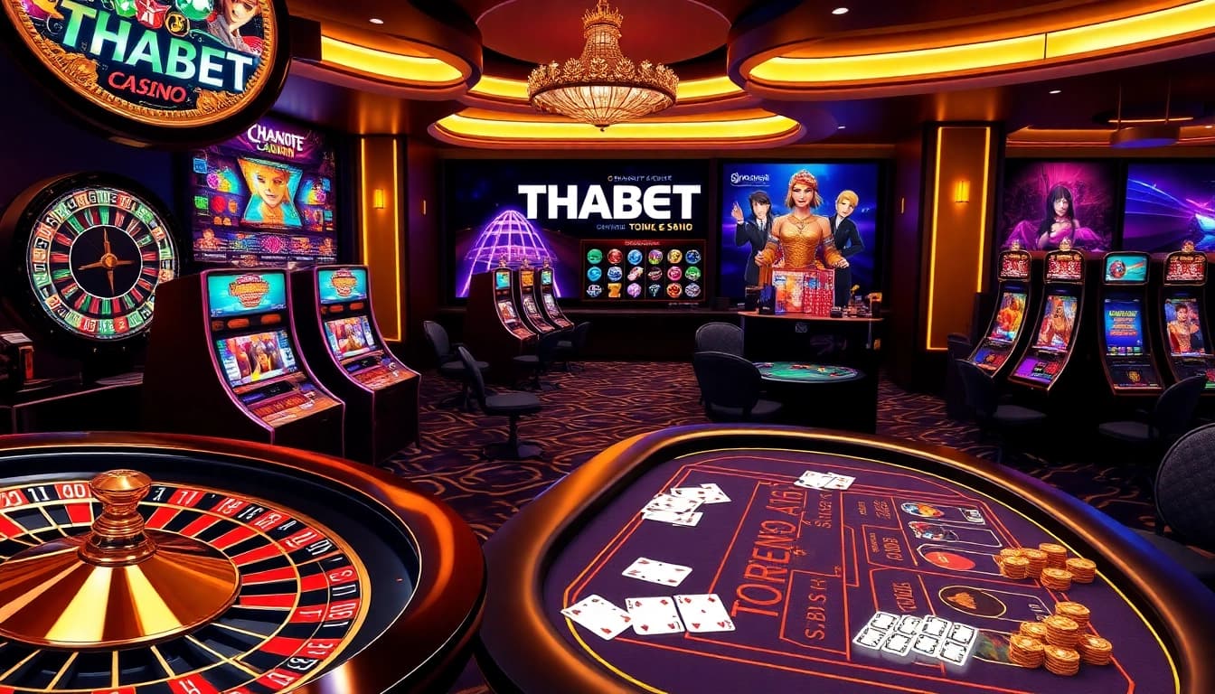 THABET online casino interface showcasing exciting games and vibrant casino elements.