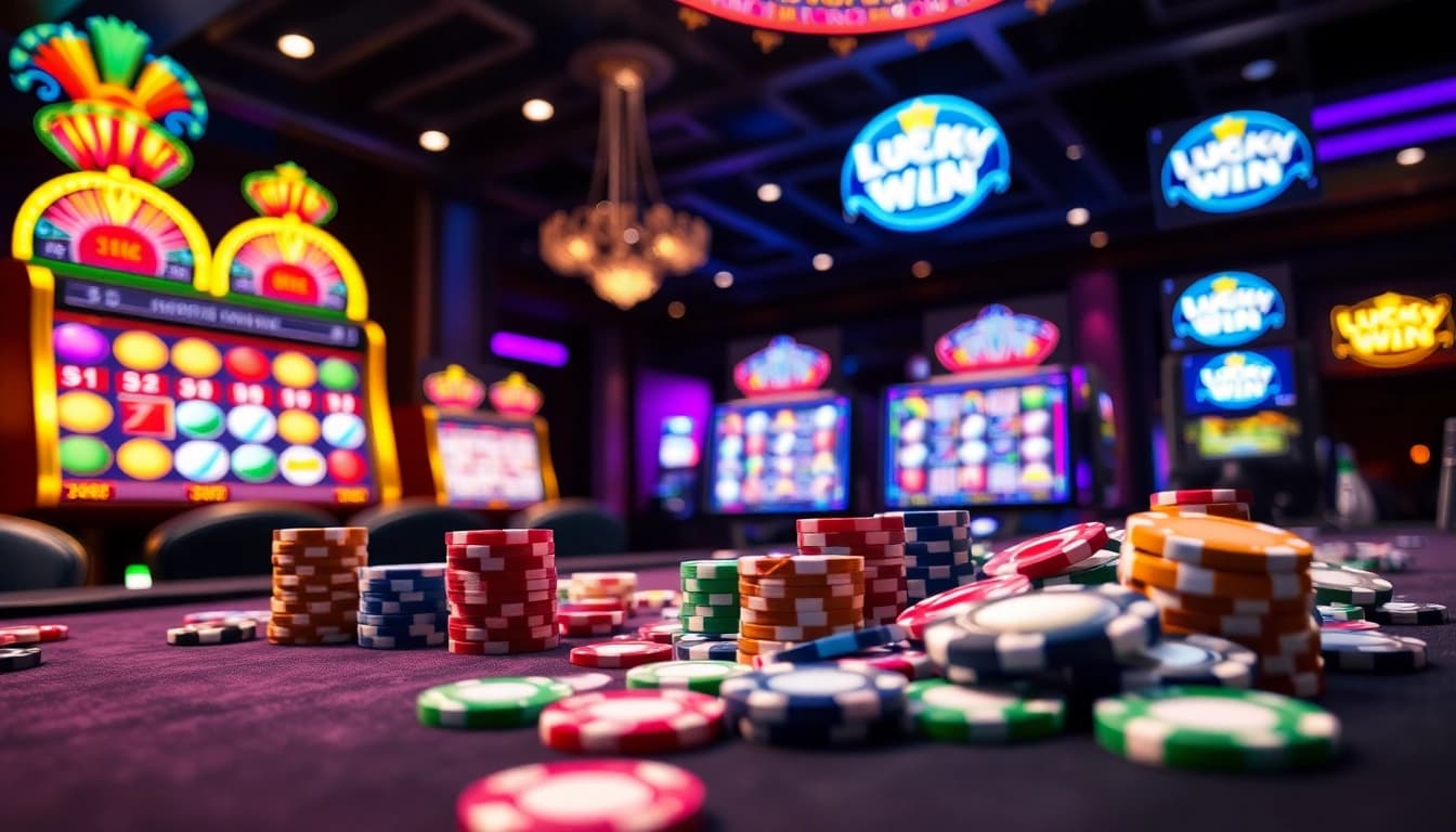 Experience the thrill of lucky win as players engage in high-stakes poker and vibrant slot machines.