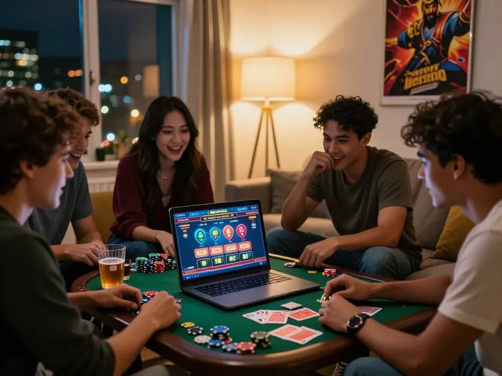 Friends engaged in online gambling activities with ligasedayu featuring excitement and gaming elements.
