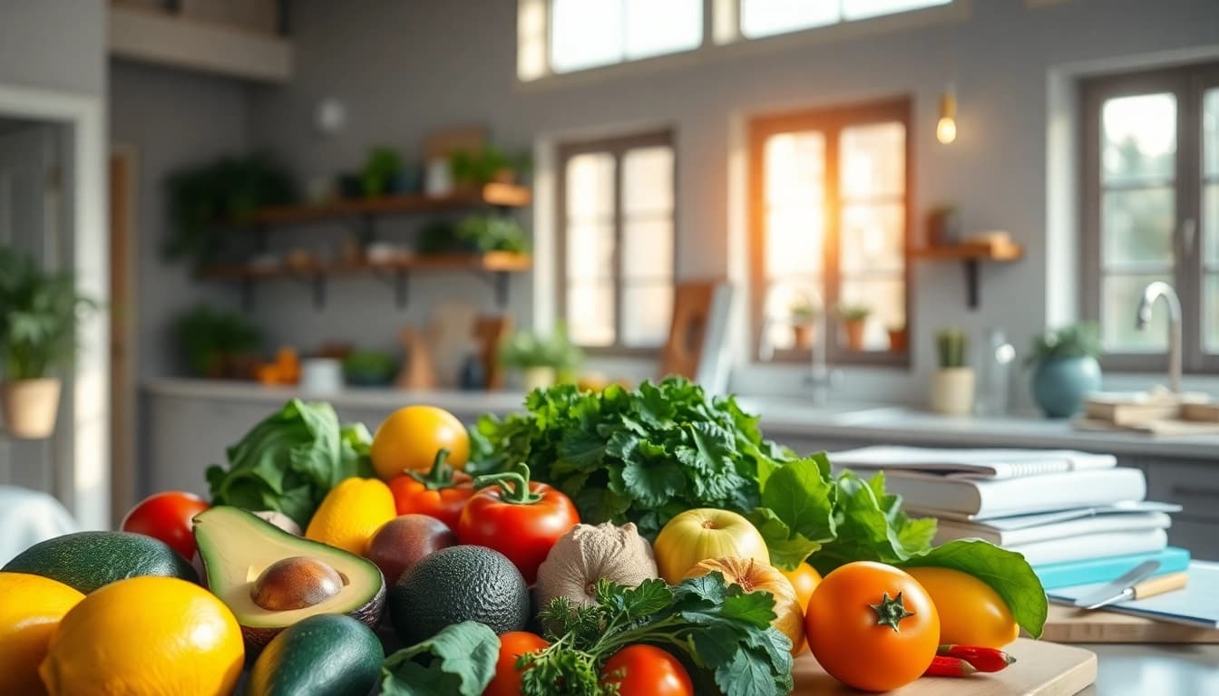 Prepare healthy meals with fresh ingredients from https://healthyvix.com in a bright, modern kitchen.