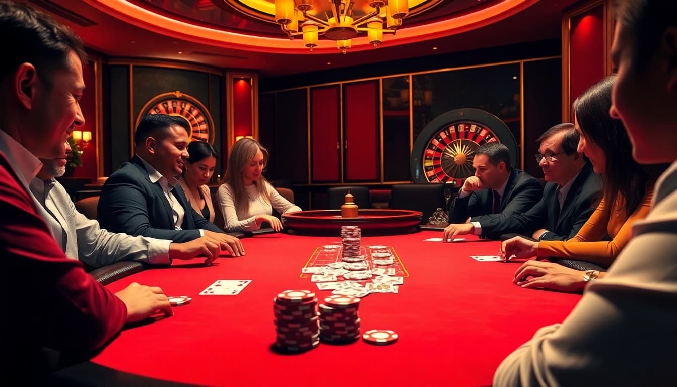 Experience the excitement of 98win's poker games at a luxurious casino table.