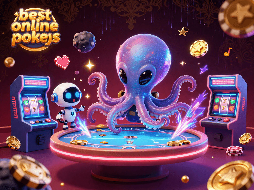 Experience the excitement of the best online pokies with a vibrant 3D illustration featuring unique gaming elements.