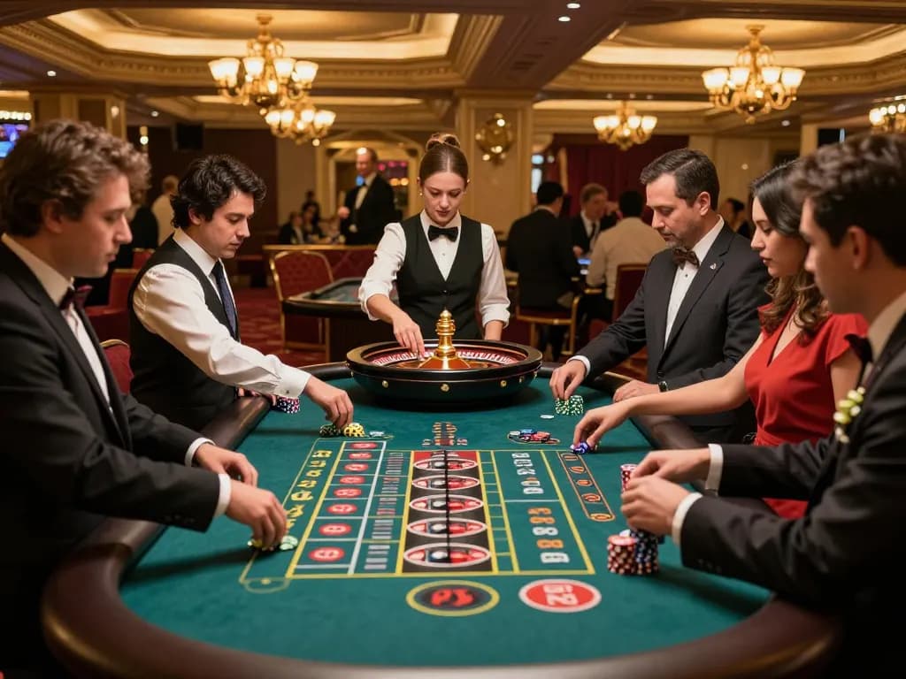 Players engaging at a roulette table in a luxurious casino setting, showcasing du88. gameplay excitement