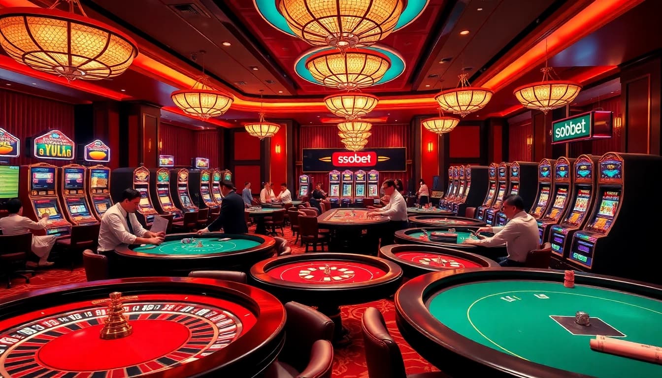 Sbobet players enjoying exciting high-stakes poker and vibrant casino games.