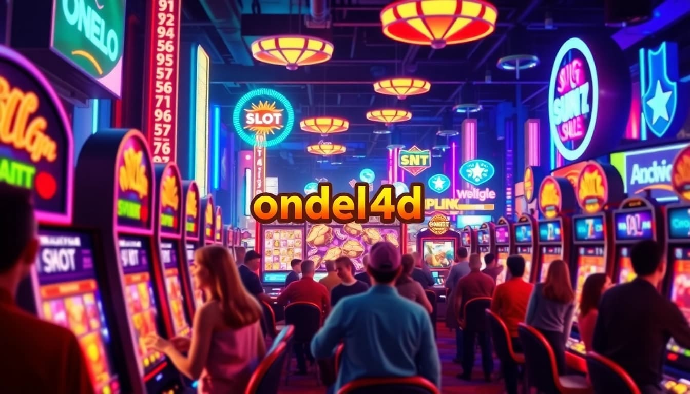 Putar ondel4d slot dengan pemain yang bersemangat di kasino online yang penuh warna.