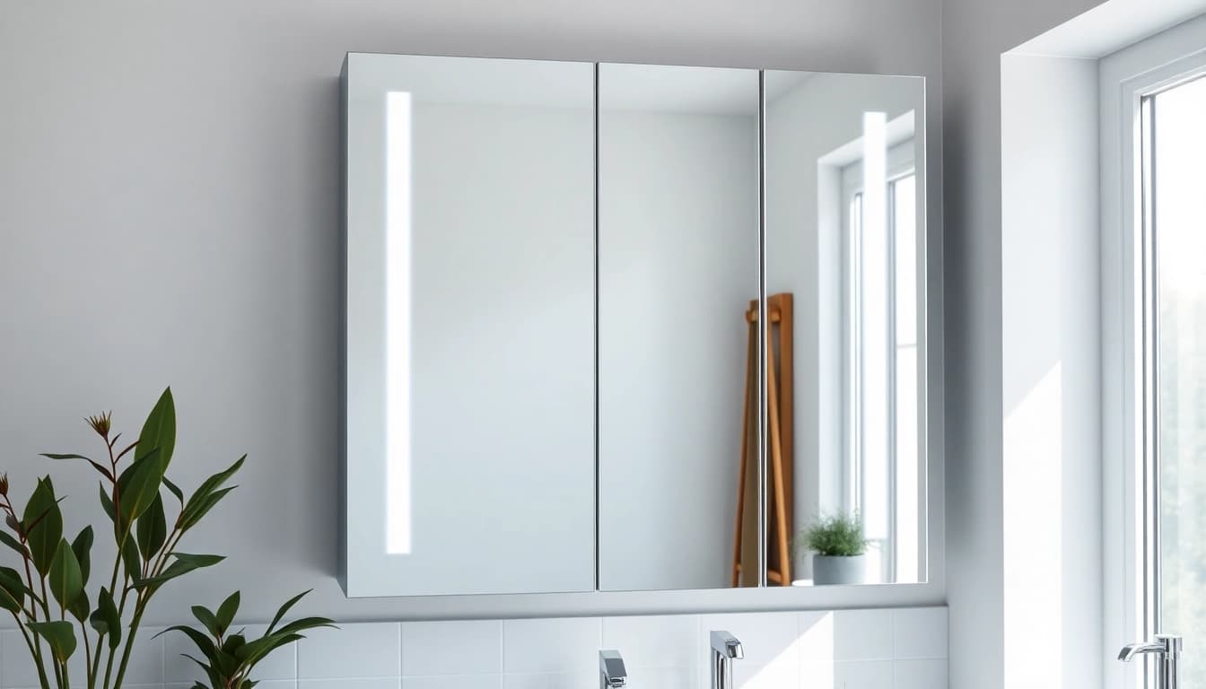 Sonni Spiegelschrank mit LED-Beleuchtung im modernen Badezimmer für stilvollen Stauraum.