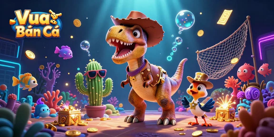 Engage in thrilling Vua Bắn Cá action with colorful fish and treasure in a vibrant underwater scene.