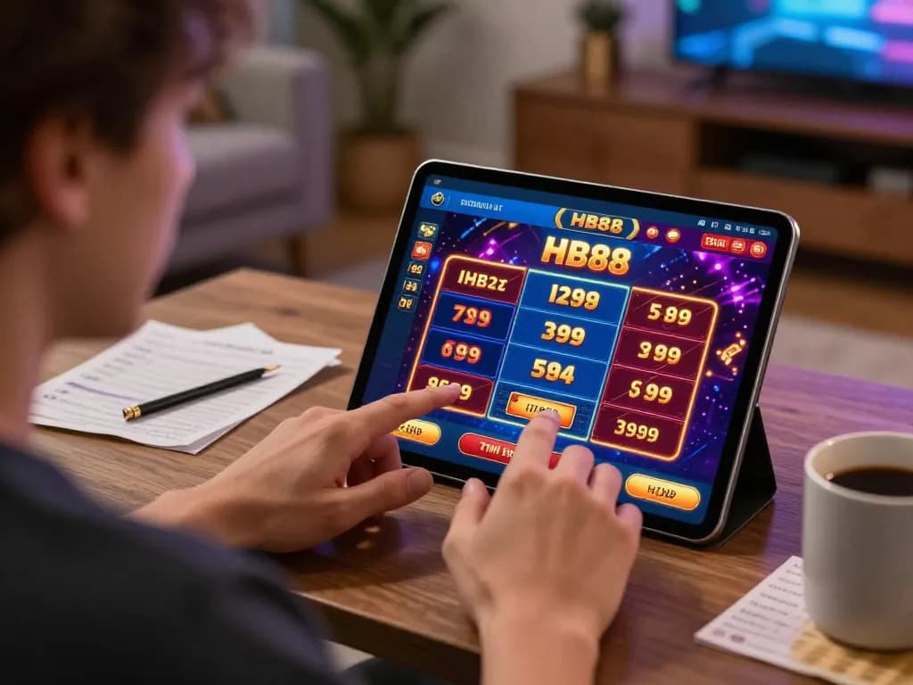 Player actively betting on the HB88 casino app from the comfort of home, showcasing an engaging online gambling atmosphere.