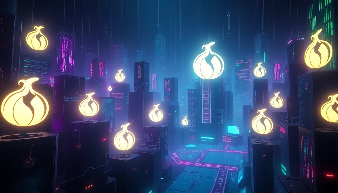 Exploring the hidden wiki concept through a digital cityscape representing the dark web.