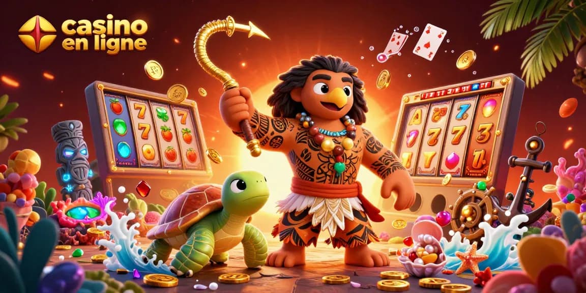 Découvrez le casino en ligne avec des personnages colorés dans un univers ludique rempli de machines à sous et de trésors scintillants.
