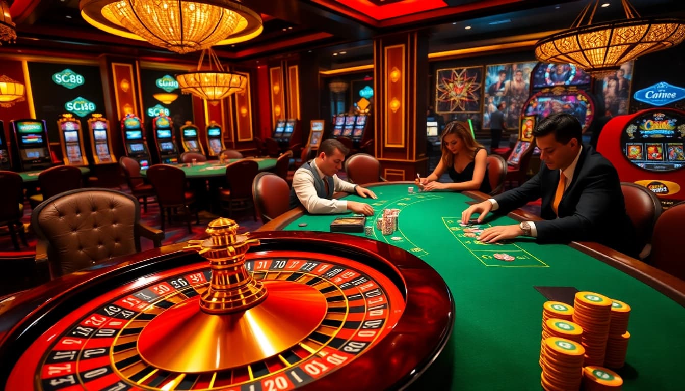 Experience thrilling gaming moments with SC88 in a luxurious casino setting.