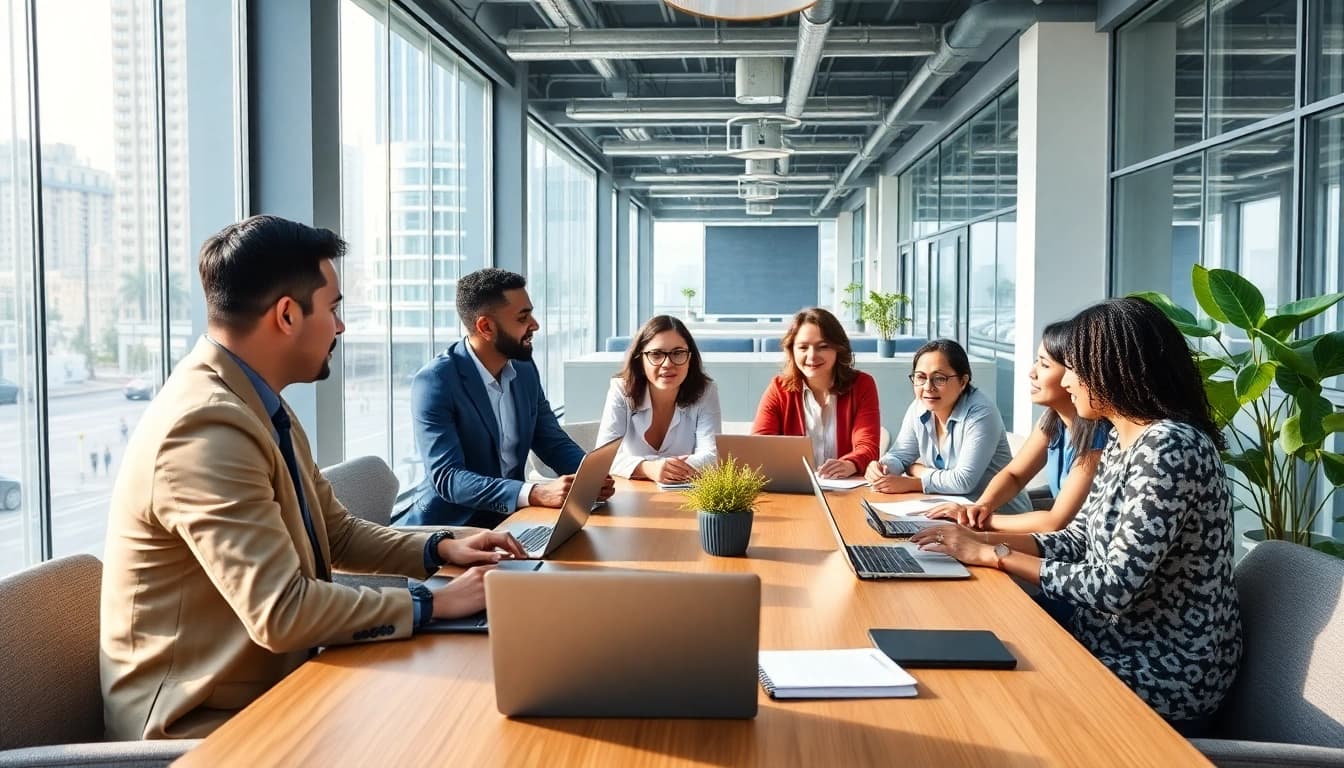 Engaged team discussing key Business strategies in a modern office setting.