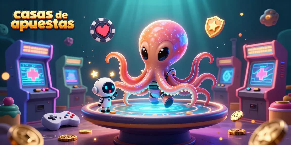 Las casas de apuestas ofrecen una mesa de póker espacial donde un pulpo alienígena juega emocionado mientras un robot observa.