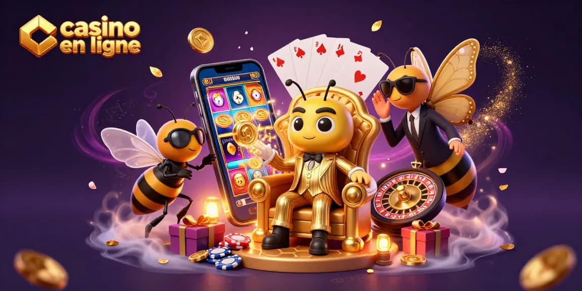 La scène vivante d'un casino en ligne avec un boss abeille, des gardes et des éléments de jeu captivants.