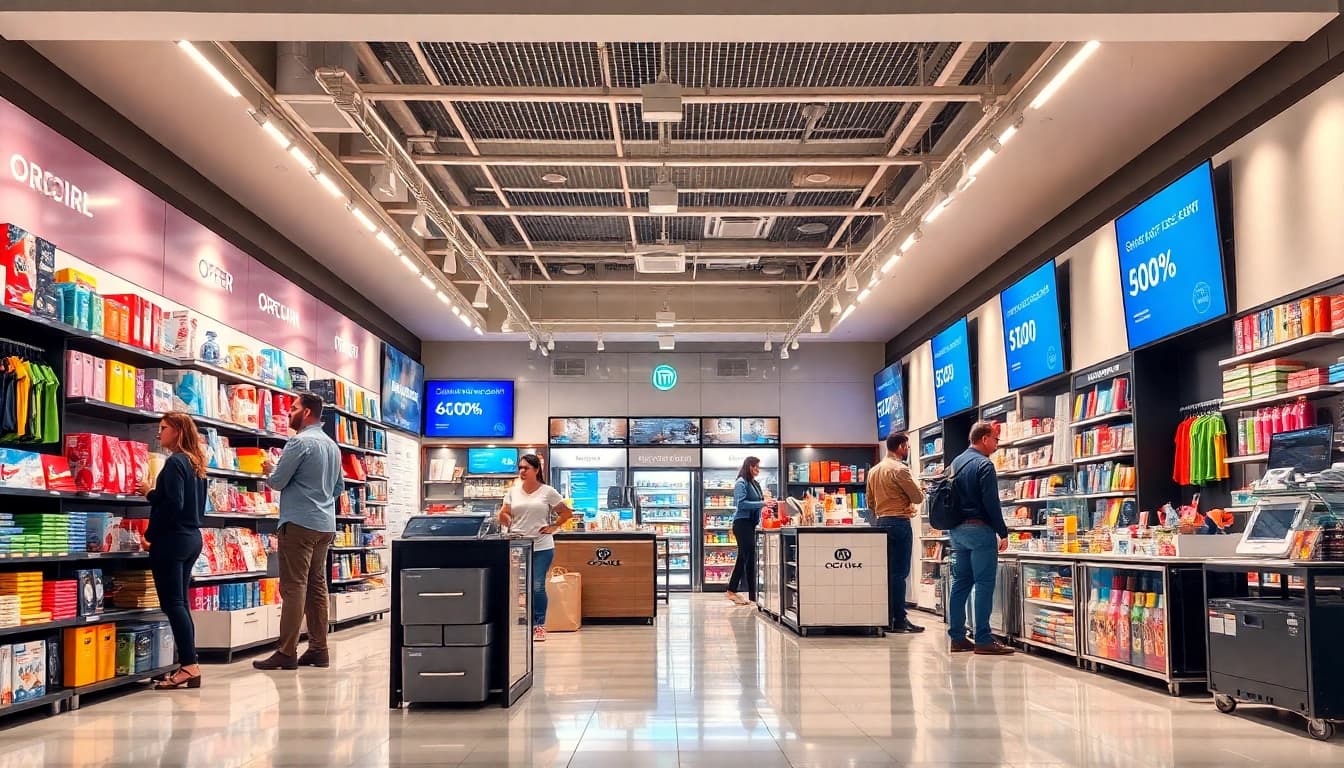 Showcasing a vibrant Multi-Store e-commerce setup with organized products and happy customers.