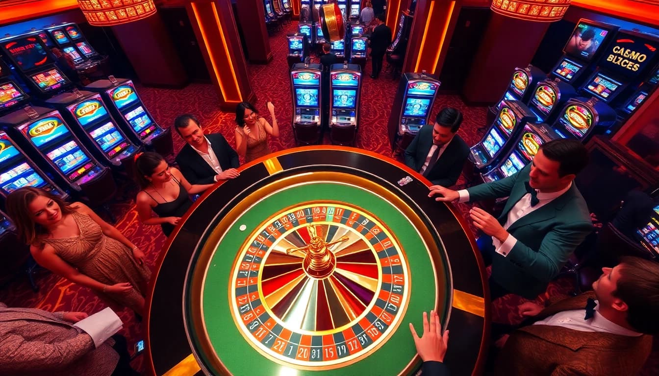 Exciting casino scene highlighting the luxury of 789bet vip with roulette and glamorous players.
