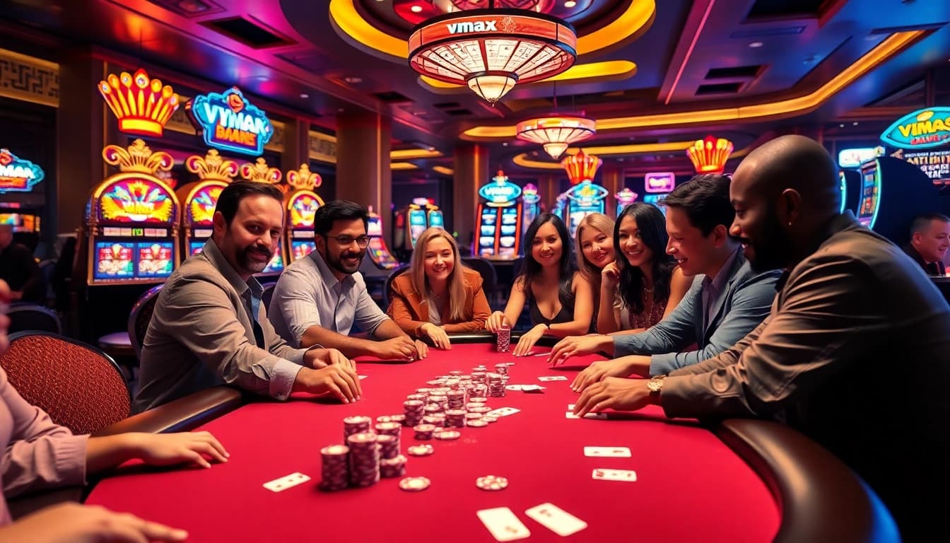 Experience thrilling wins at vmax casino tables filled with vibrant poker chips and cards.
