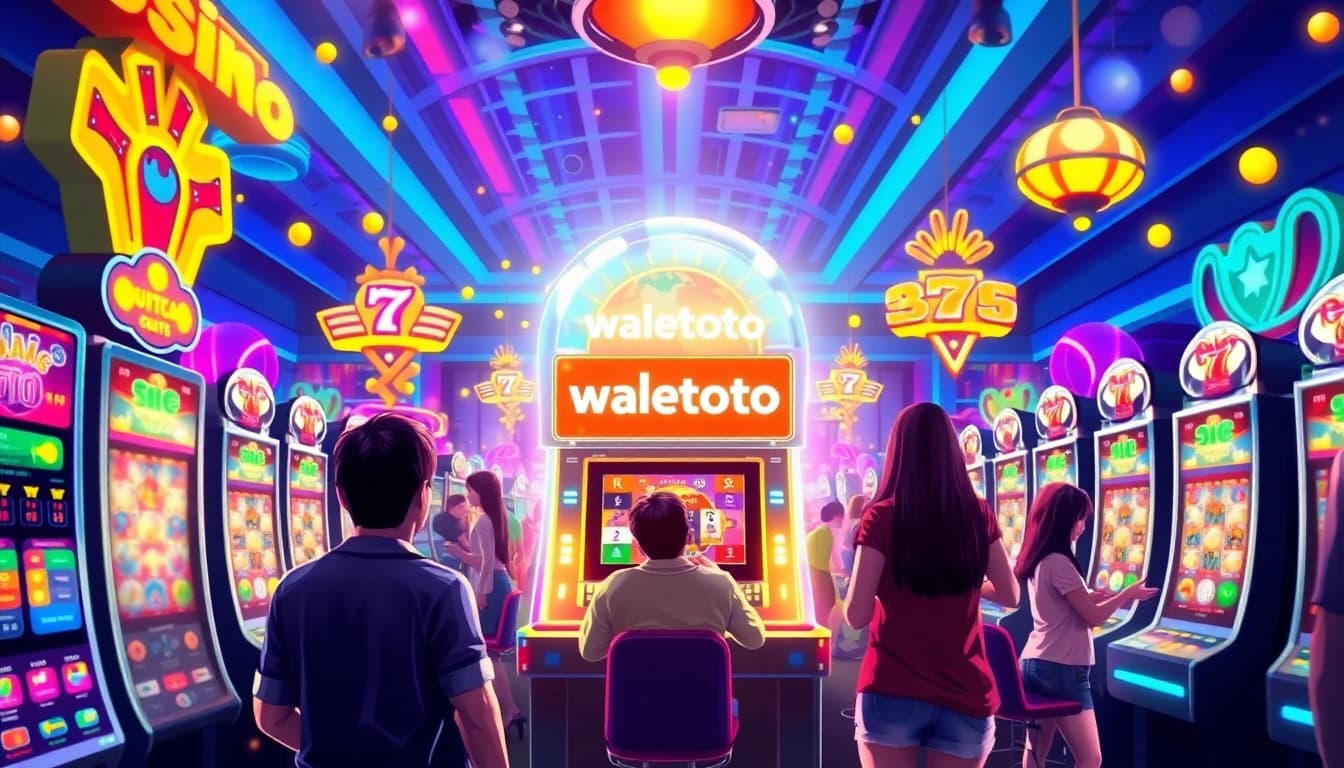 Penggemar walettoto menikmati permainan mesin slot di suasana kasino yang meriah