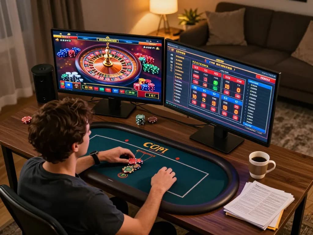 Engaging scene of online casinos Canada gaming session at home with dynamic roulette wheel display