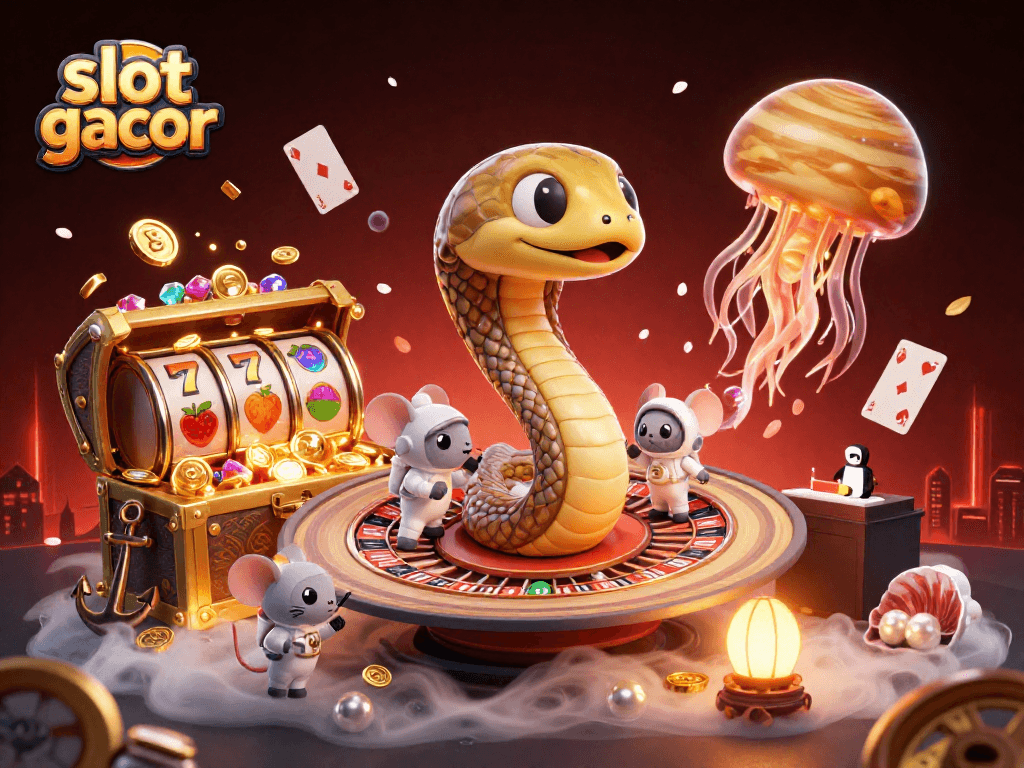 Experience the excitement of slot gacor with a dynamic cosmic casino scene full of engaging elements.