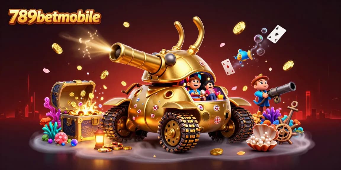 Delve into the dynamic world of 789betmobile with vibrant casino elements and a golden beetle tank.
