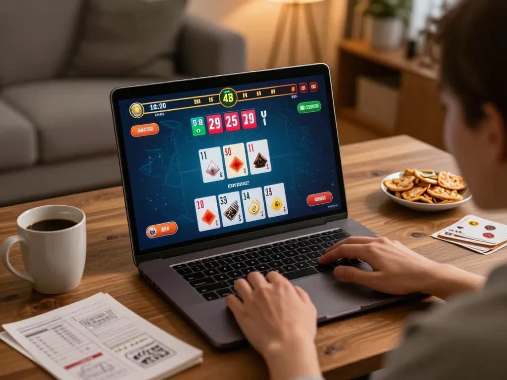 Baccarat Là Gì gameplay in action on a laptop, showcasing strategic betting moments and digital card displays.