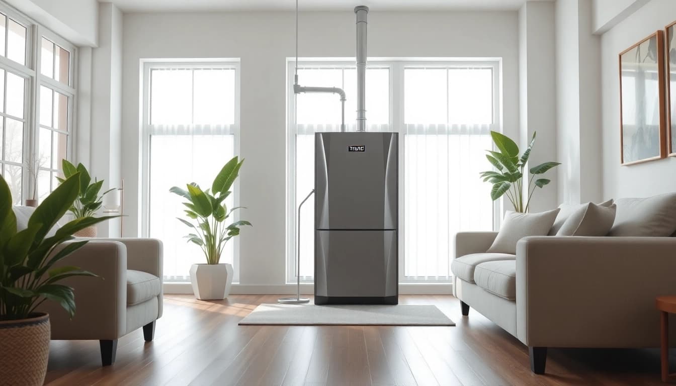 Trane furnace dealer showcasing a sleek heating unit in a modern living room.