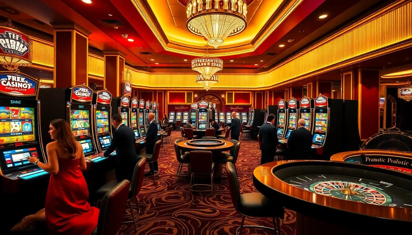 Players engaging with various pragmatic slot machines in a vibrant casino setting.
