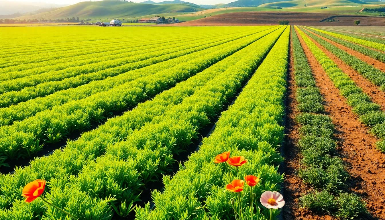 Efficient land irrigation system nourishing crops in a vibrant agricultural setting.