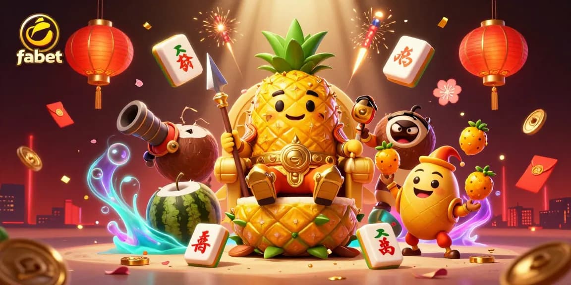 Experience the thrill of fabet with this vibrant and dynamic illustration of a golden pineapple king and friends at a beach casino.