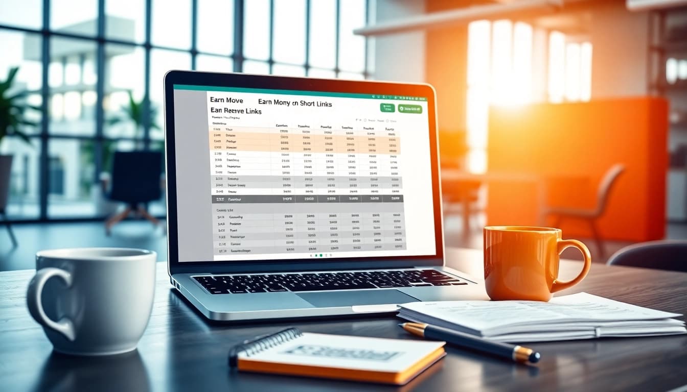 Track earnings and learn how to earn money on short links in a professional workspace setup.