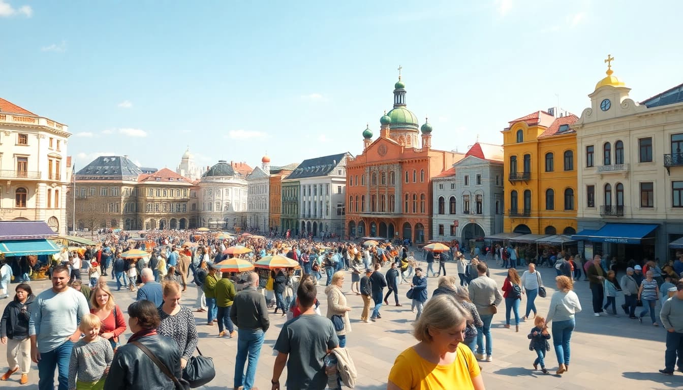 Взаємодія мешканців на площі міста Суми, Україні, представленої на https://sumytoday.in.ua.