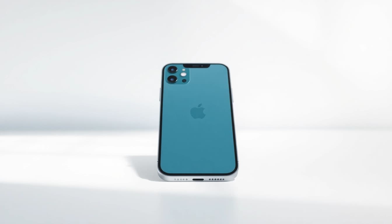Presenta el iPhone 17 Air en un entorno elegante y luminoso, destacando su diseño delgado.