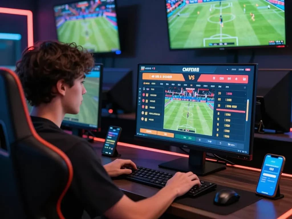 Betting enthusiast exploring betting options with CM88 on a high-tech sports betting interface.