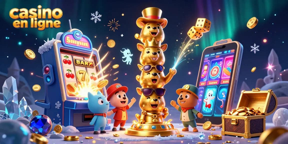 Profitez d'un casino en ligne avec un totem et des machines à sous illuminées.