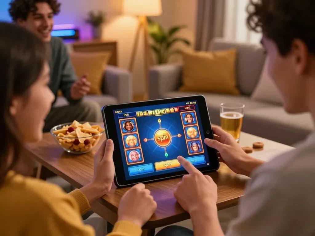 Playing slots on a tablet in a cozy setting, enjoying snacks and vibrant gaming.