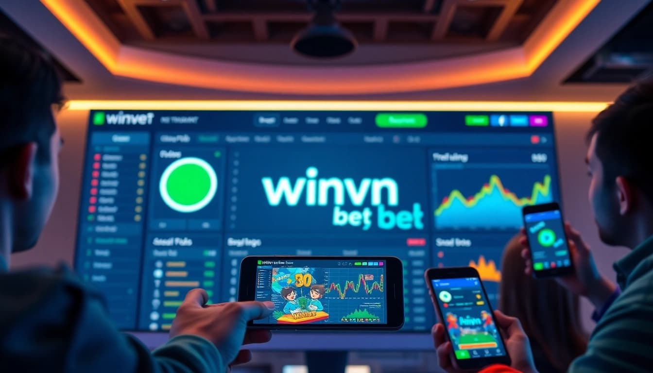 Winvn bet platform showcasing vibrant interface with users engaged in online betting activities.