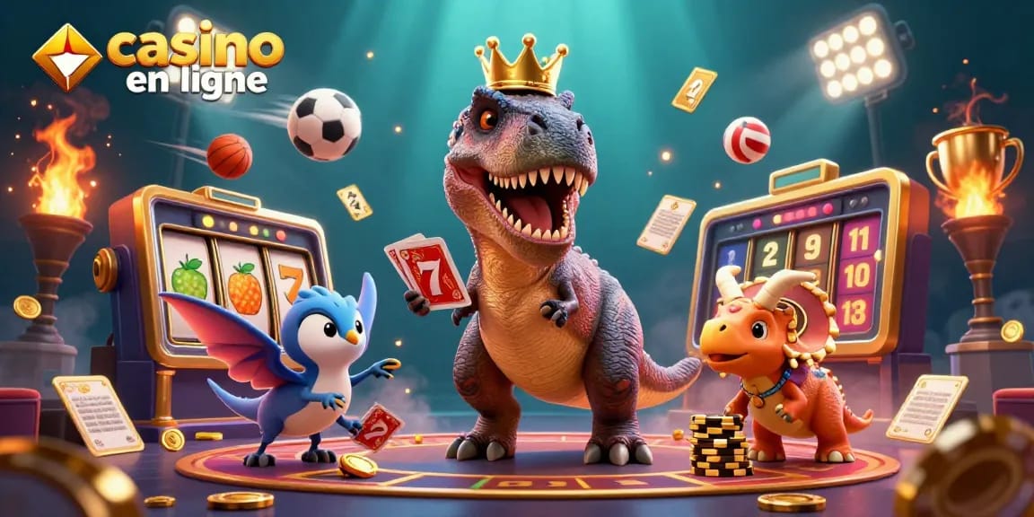Le jeu de casino en ligne s'anime avec un T-Rex et des éléments de machines à sous.