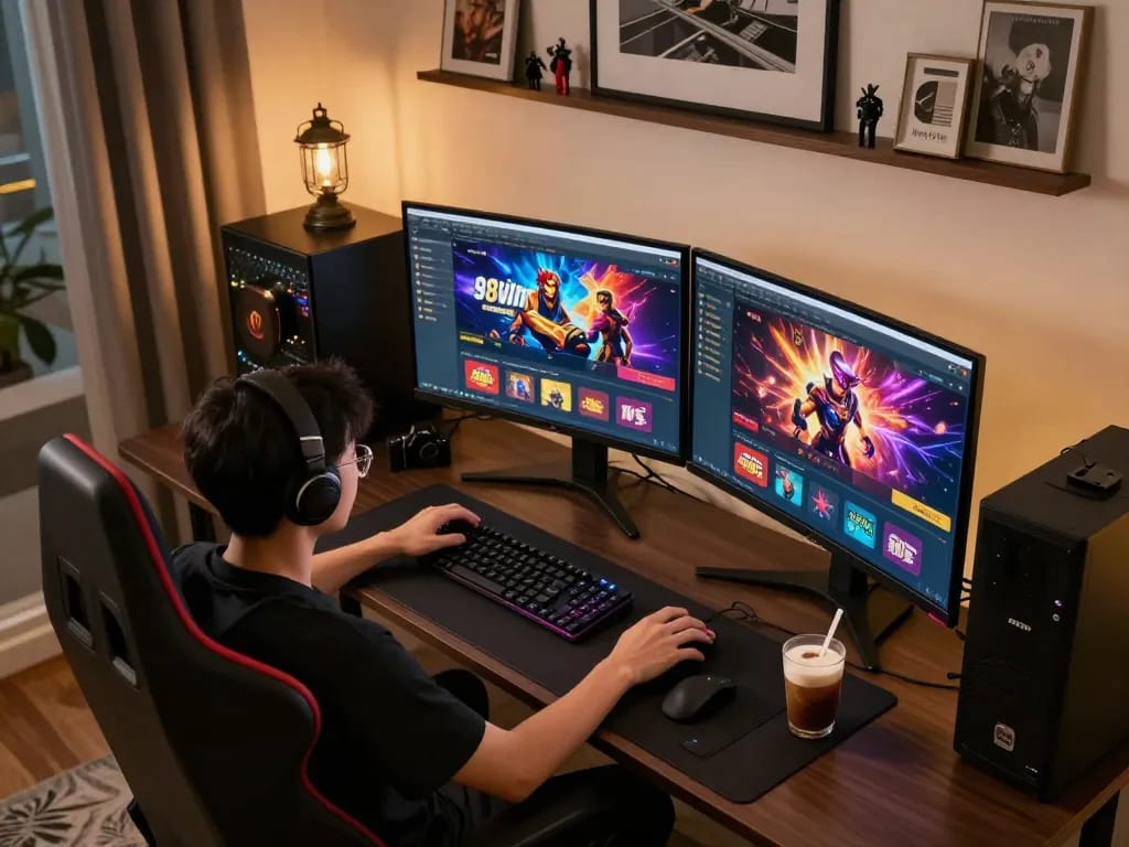 Engaging with the dynamic 98win online casino interface during a home gaming session