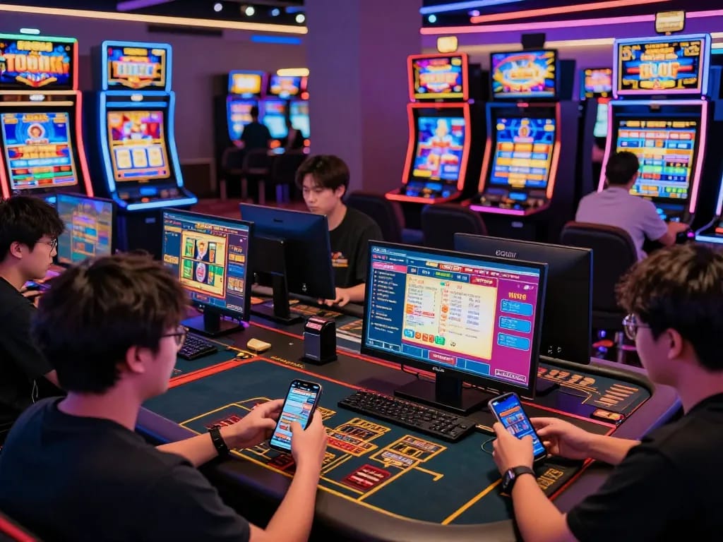 Players enjoying various games on TG88's vibrant online gambling platform, showcasing excitement in a modern digital casino.